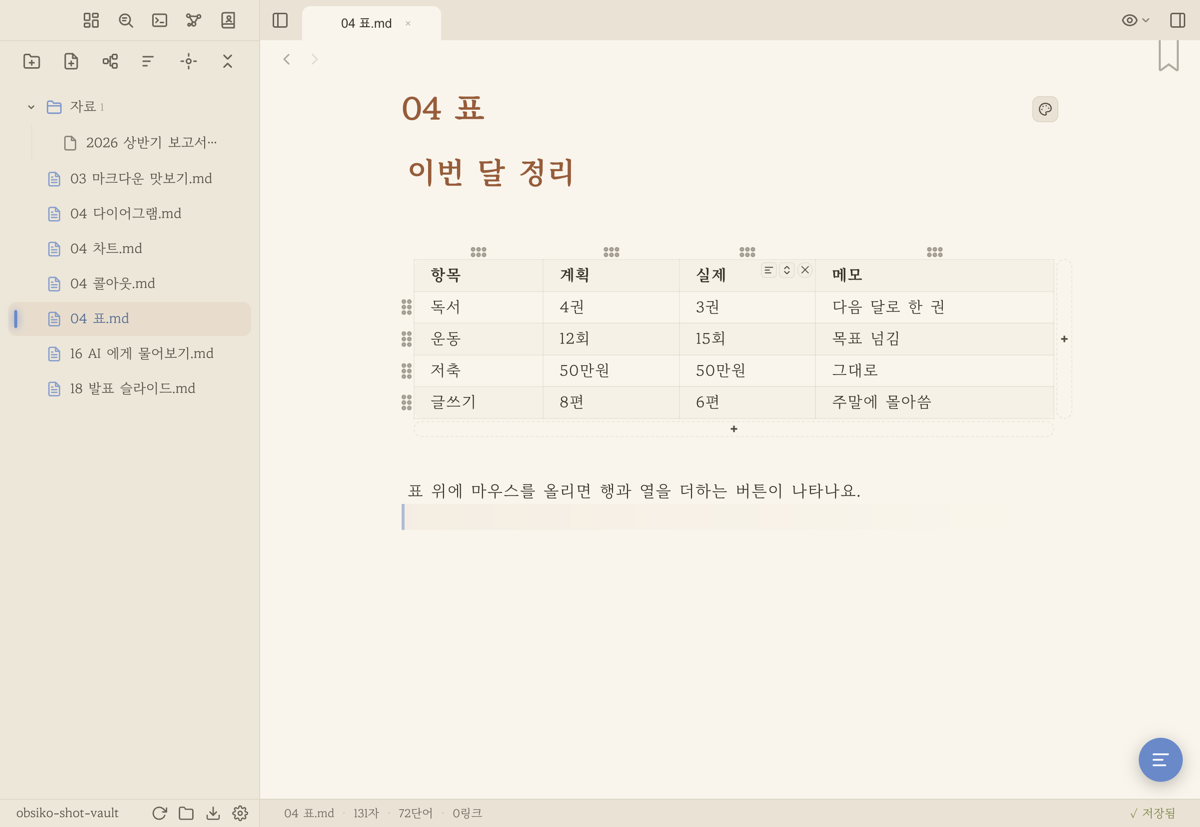 표 — 호버 시 나타나는 행/열 추가 + 버튼