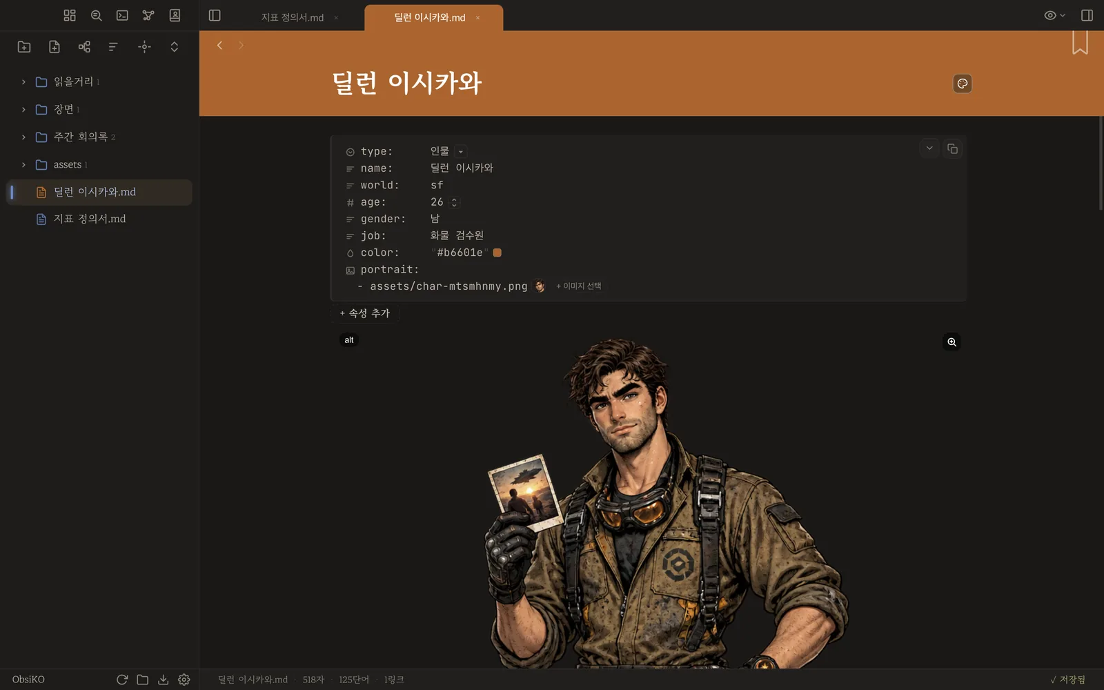 초상이 등록된 캐릭터 노트