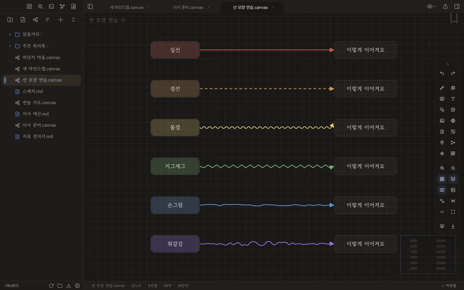 선 모양 여섯 가지 비교